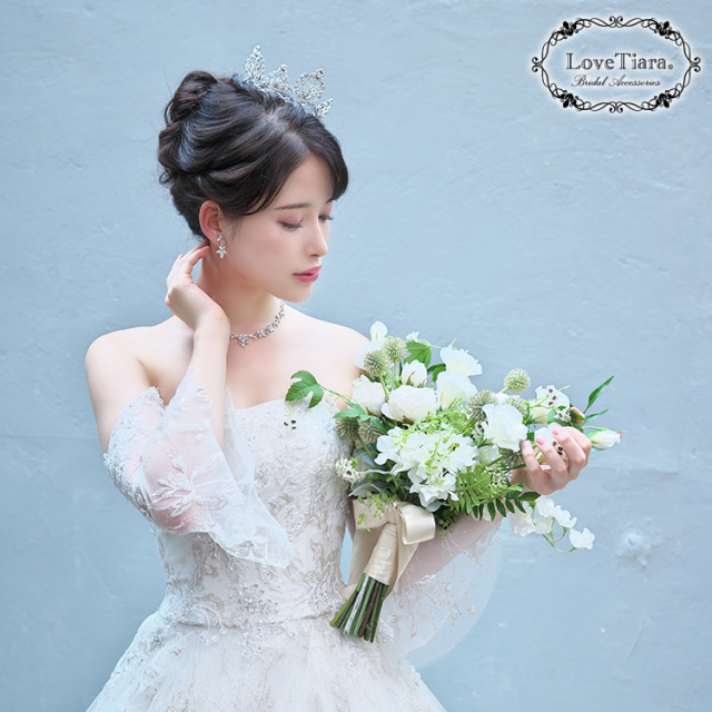 LoveTiara ウェディング アクセサリーセット アラベスクジルコニアネックレス＆イヤリング/ピアスセット ネックレス