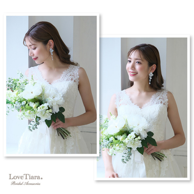 シルバーカラーをウエディングドレスとダウンヘアで合わせた女性のイメージ