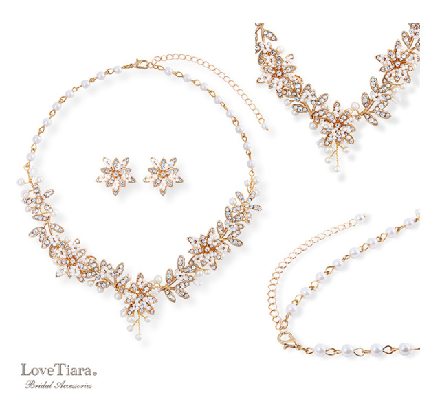 結婚式 アクセサリー等 一式 WEB限定】小枝ティアラ&ネックレス&イヤリング/ピアス 3点
