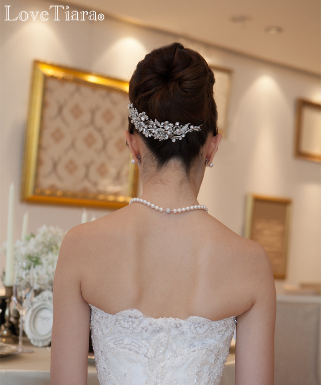 フラワーガーデンティアラ パール ティアラ カチューシャ クラウン パール Tall 高め リボン ブライダル ウェディングアクセサリー通販 ラブティアラ