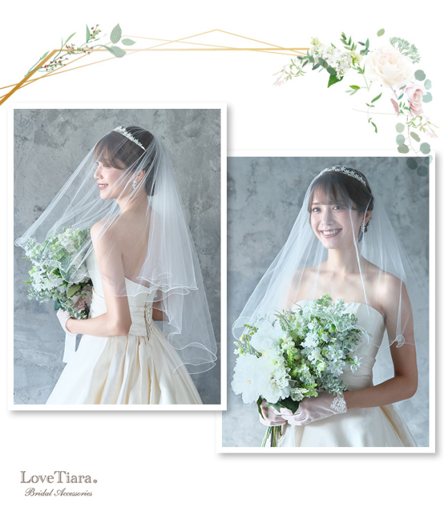 低めティアラ＆ベールを上部に着用した女性のイメージ（ベールダウン）