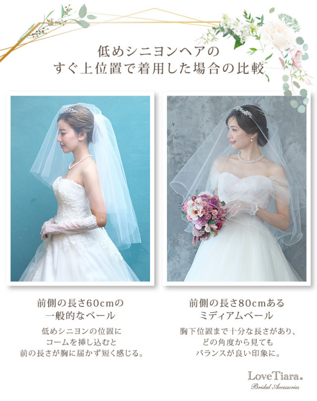 ミディアムベール サテンパイピング 低めシニヨンヘア 着用イメージ