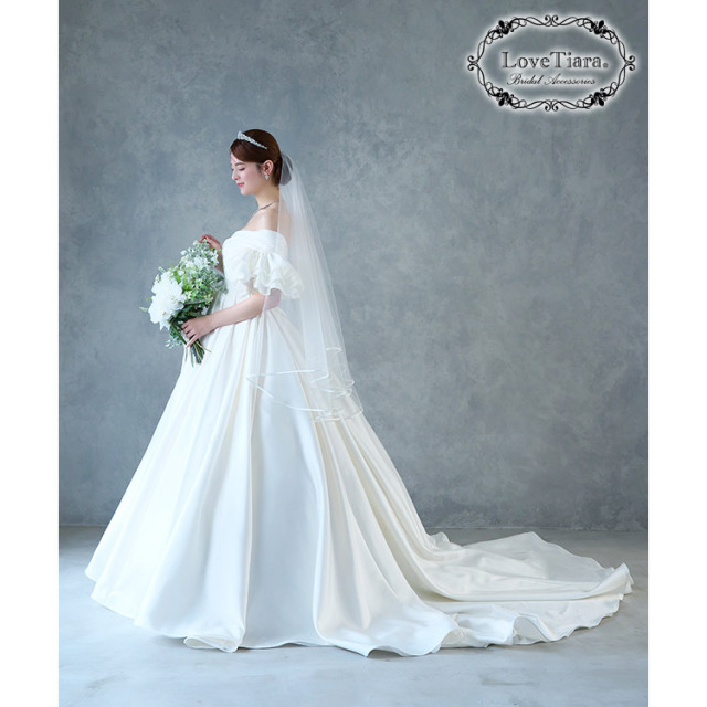 ウェディングベール　ミディアム　クラウディア　SHP006 結婚式 ミディアムベール【サテンパイピング】（ギャザーなし）（ミドル
