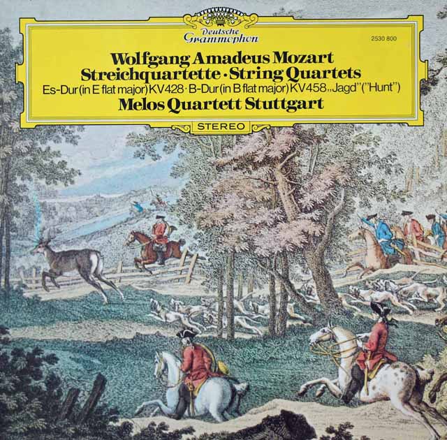 メロス四重奏団のモーツァルト/弦楽四重奏曲第16、17番「狩」　独DGG　3898　LP レコード