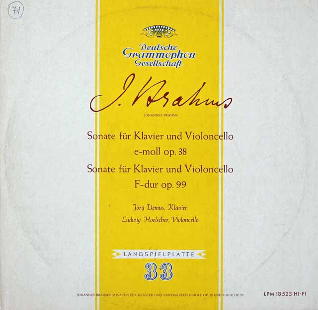 ヘルシャー&デームスのブラームス/チェロソナタ第1&2番　独DGG　2821　LP レコード