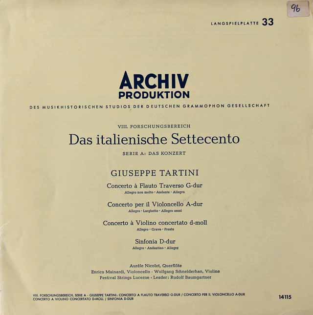 バウムガルトナー、ニコレらの18世紀イタリア音楽　独ARCHIV　3524　LP レコード