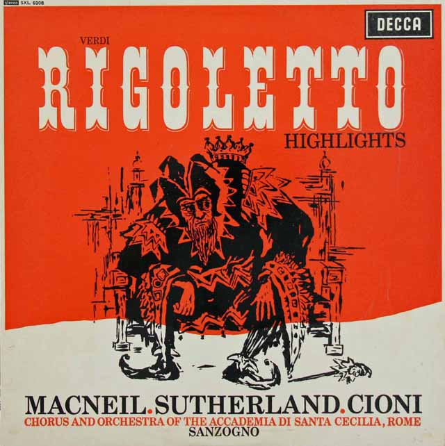 サザーランド、サンツォーニョのヴェルディ/歌劇「リゴレット」抜粋　英DECCA　3526　LP レコード
