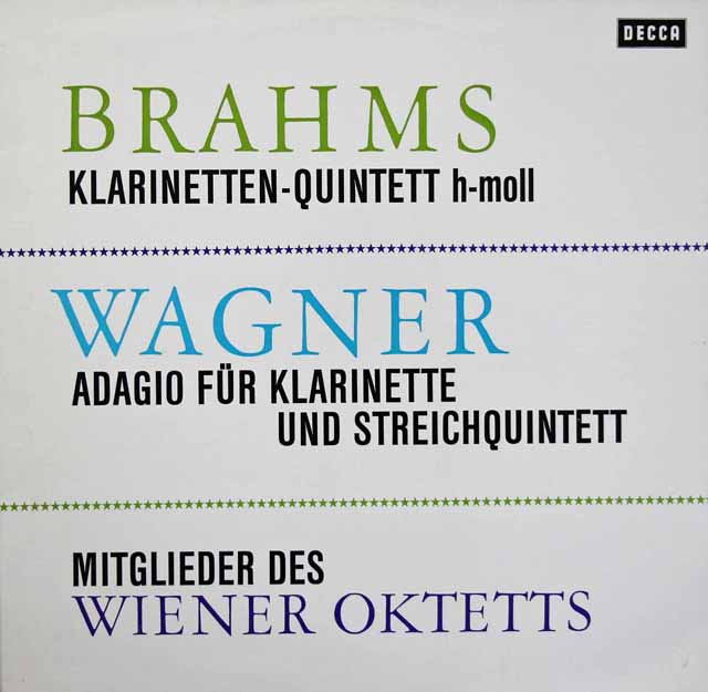 ウィーンオクテットのメンバーによるブラームス/クラリネット五重奏曲ほか　独DECCA　3293　LP レコード