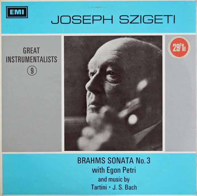 シゲティのブラームス/ヴァイオリンソナタ第3番ほか　英EMI　3617　LP レコード