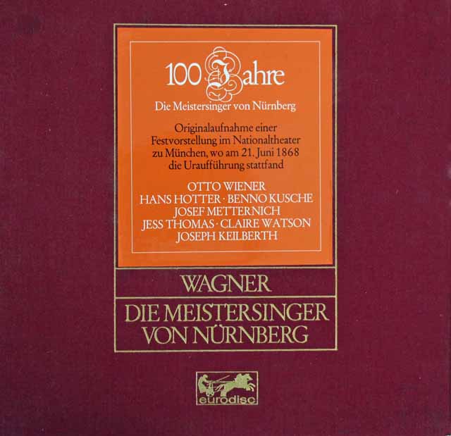 カイルベルトのワーグナー/「ニュルンベルクのマイスタージンガー」全曲 　独eurodisc　3619　LP レコード