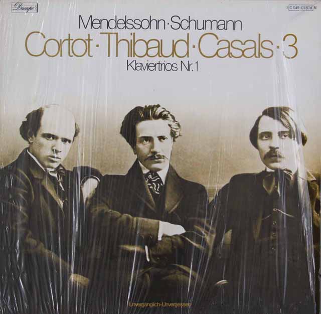 コルトー、ティボー&カザルスのメンデルスゾーン&シューマン/ピアノ三重奏曲集　 独EMI　2929　LP レコード