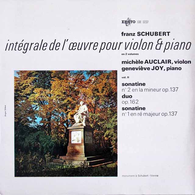 オークレールのシューベルト/ヴァイオリンとピアノのための作品集 vol.2　 仏ERATO　2944　LP レコード