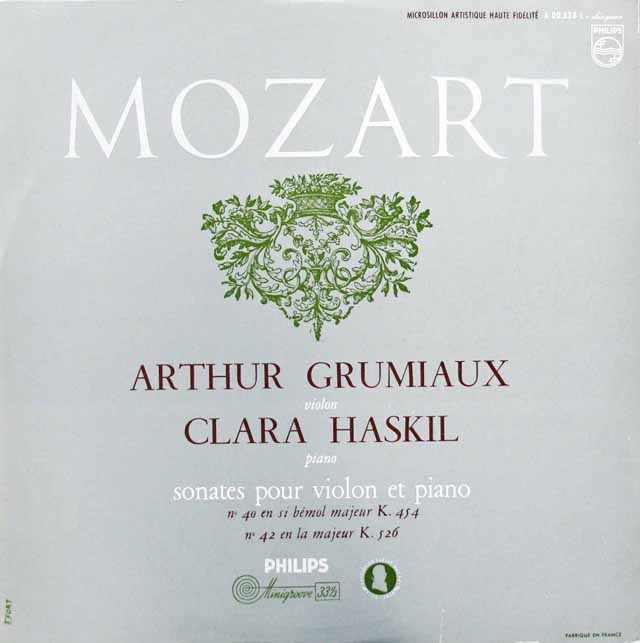 グリュミオー&ハスキルのモーツァルト/ヴァイオリンソナタ第40&42番 　 仏PHILIPS　2946　LP レコード