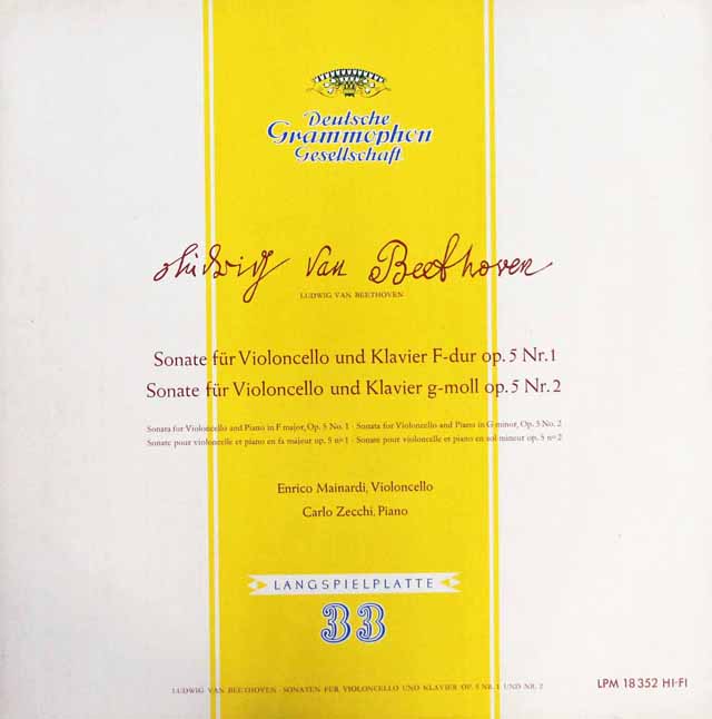【オリジナル盤】マイナルディのベートーヴェン/チェロソナタ第1&2番  　 独DGG　2947　LP レコード