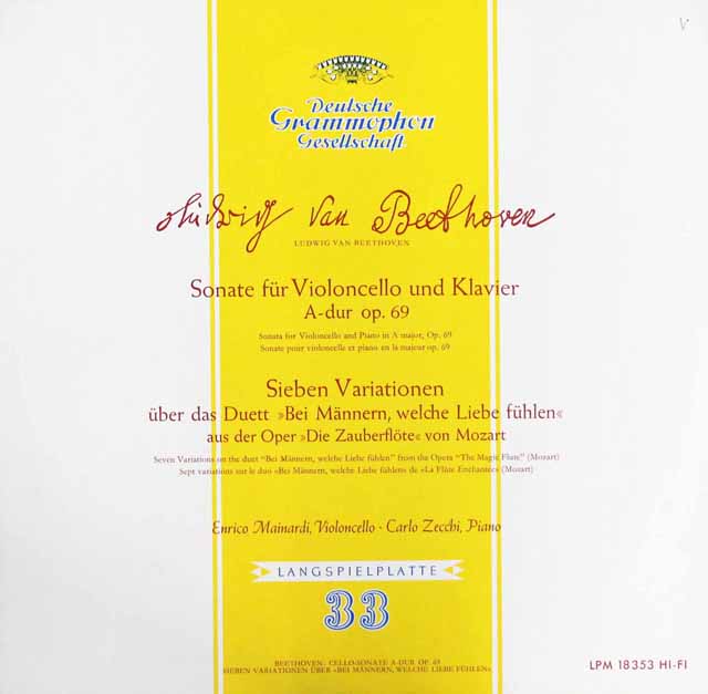 【オリジナル盤】マイナルディのベートーヴェン/チェロソナタ第3番ほか  　 独DGG　2947　LP レコード