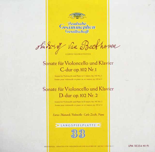 【オリジナル盤】マイナルディのベートーヴェン/チェロソナタ第4&5番  　 独DGG　2947　LP レコード