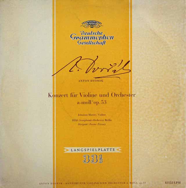 マルツィ&フリッチャイのドヴォルザーク/ヴァイオリン協奏曲　独DGG　2996　LP レコード