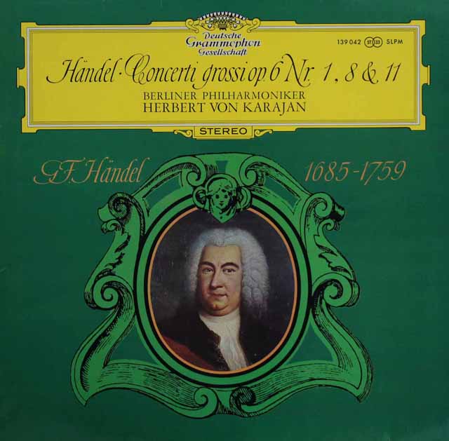カラヤンのヘンデル/合奏協奏曲作品6より第1、8、11番　独DGG　3003　LP レコード