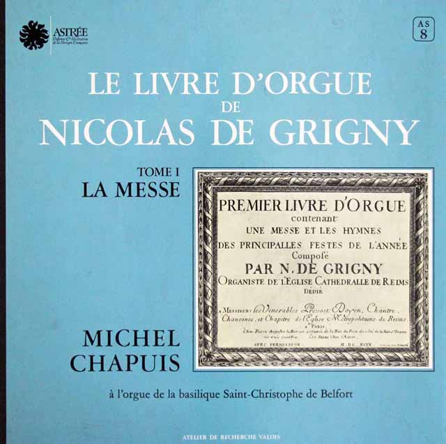 シャピュイのグリニー/「オルガン曲集」第1巻　 仏ASTREE　3640　LP レコード