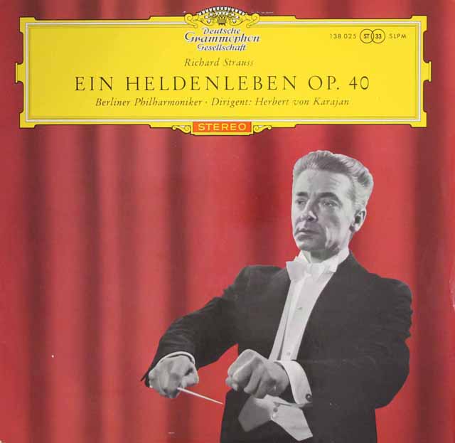 【赤ステレオ、独最初期盤】　カラヤンのR.シュトラウス/「英雄の生涯」　独DGG　3703　LP レコード