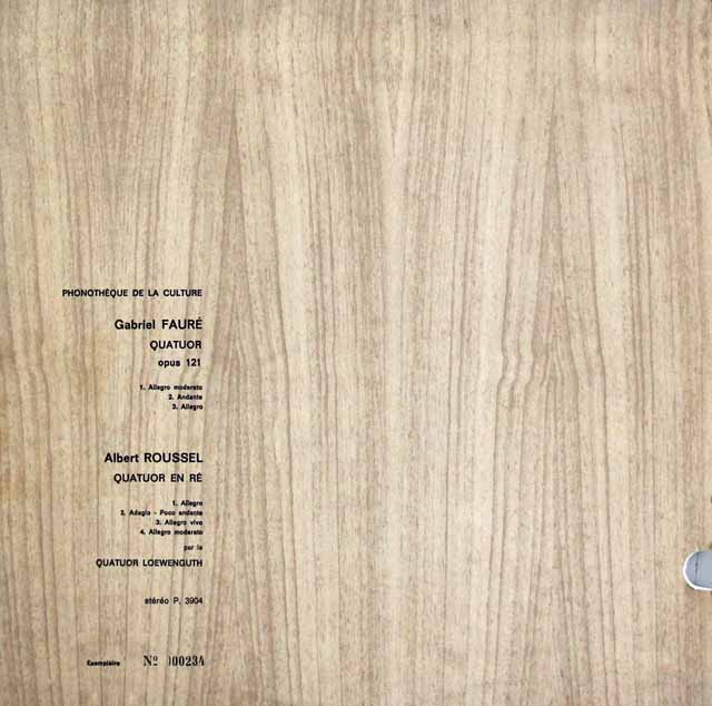 レーヴェングート四重奏団のフォーレ&ルーセル/弦楽四重奏曲集　仏CNDD　3013　LP レコード