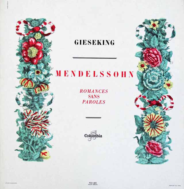 ギーゼキングのメンデルスゾーン/「無言歌集」より　仏Columbia　3014　LP レコード