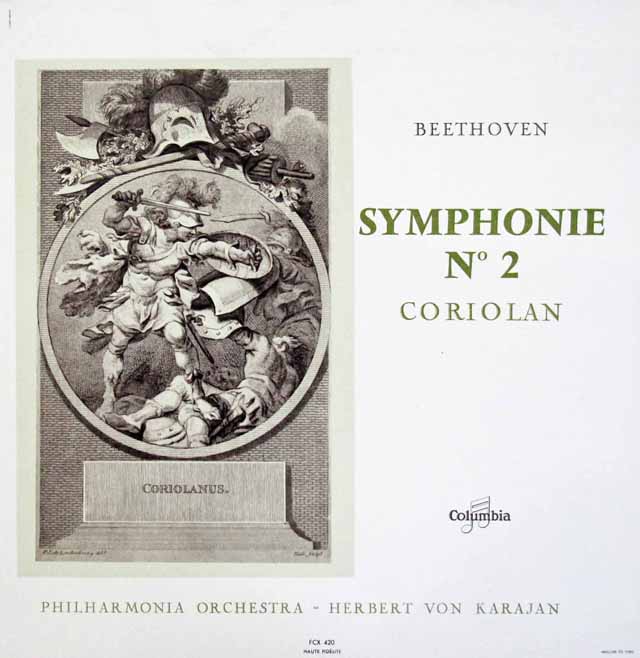 カラヤンのベートーヴェン/交響曲第2番、「コリオラン」序曲　仏Columbia　3391　LP レコード