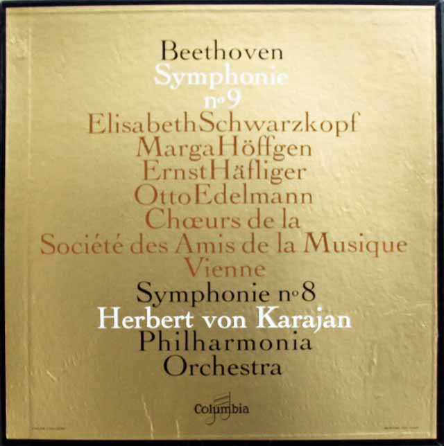 【モノラル】　カラヤンのベートーヴェン/交響曲第8番、第9番「合唱付き」　仏Columbia　3391　LP レコード