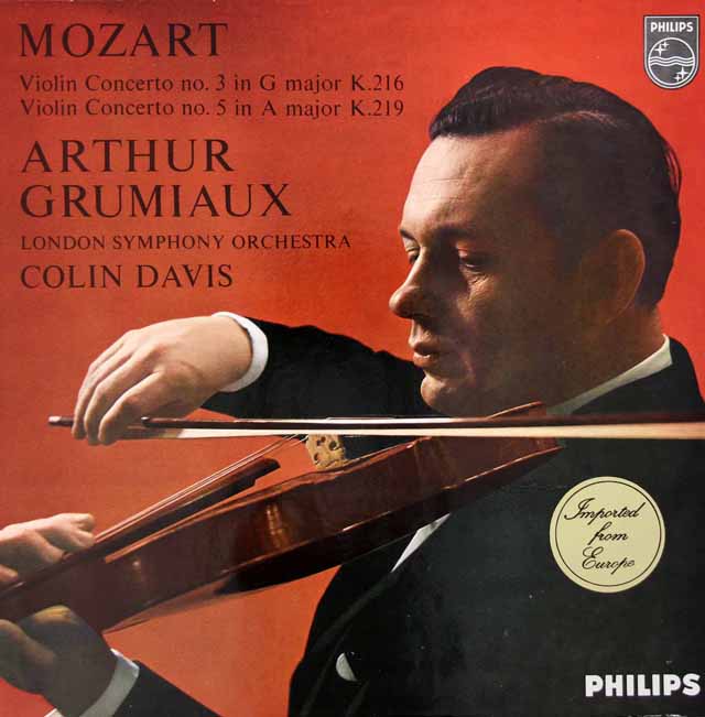 グリュミオー&デイヴィスのモーツァルト/ヴァイオリン協奏曲第3&5番 　蘭PHILIPS　3018　LP レコード