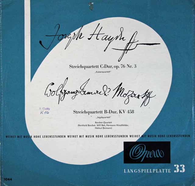 バルヒェット四重奏団のハイドン/弦楽四重奏曲第77番「皇帝」ほか 　独Opera　3020　LP レコード