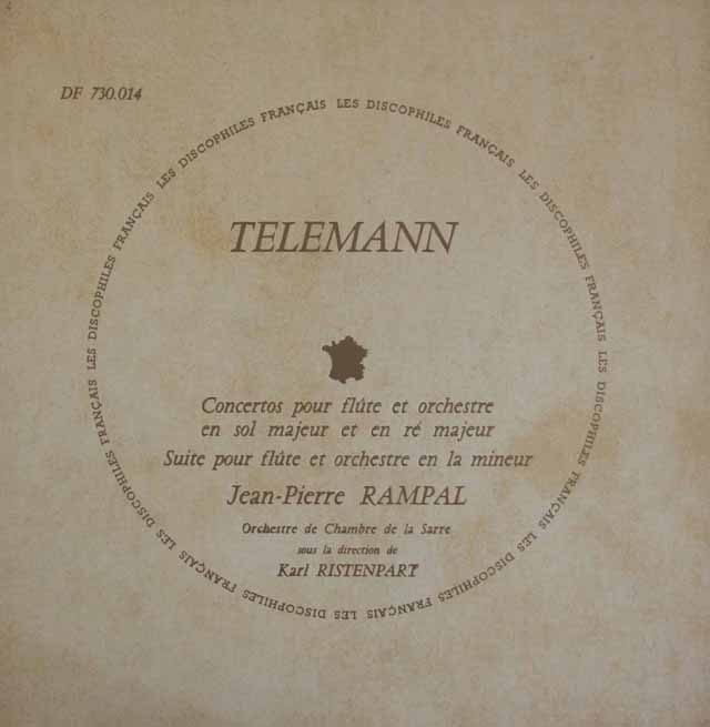 ランパル、リステンパルトのテレマン/フルート協奏曲集　仏DF　3716　LP レコード