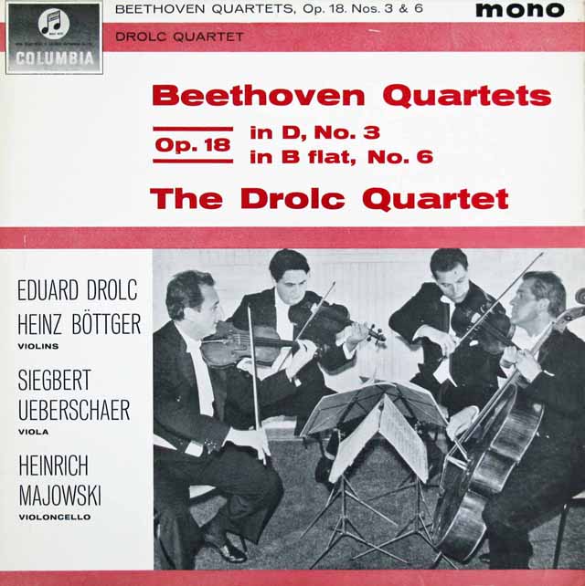 ドロルツ四重奏団のベートーヴェン/弦楽四重奏曲第3&6番  　英Columbia　3024　LP レコード