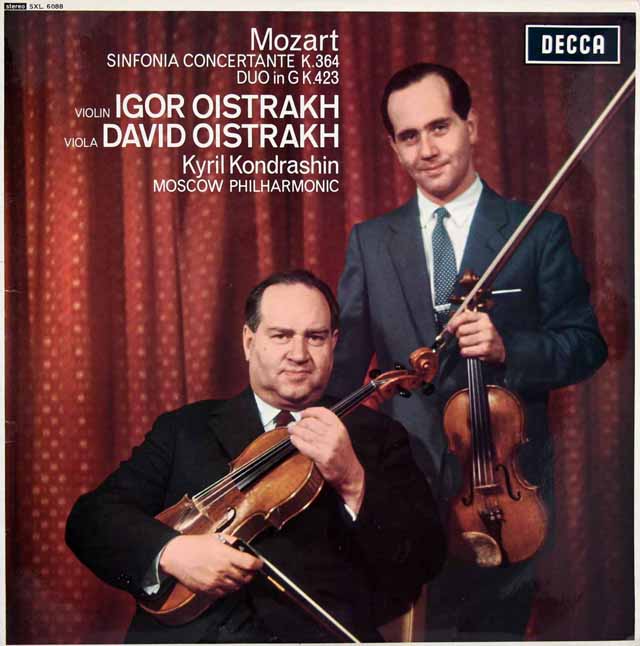 オイストラフ親子のモーツァルト/ヴァイオリンとヴィオラのための協奏交響曲ほか　  英DECCA　3027　LP レコード