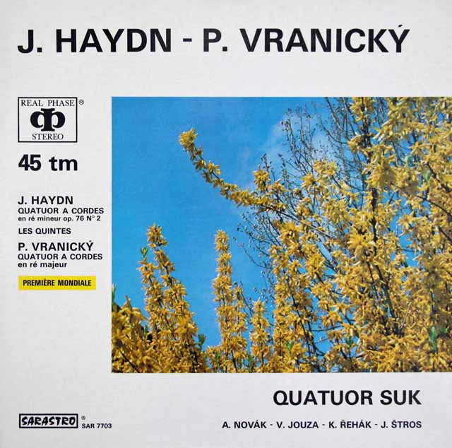 スーク四重奏団のハイドン/弦楽四重奏曲第76番「五度」ほか（45回転）　仏SARASTRO　3041　LP レコード