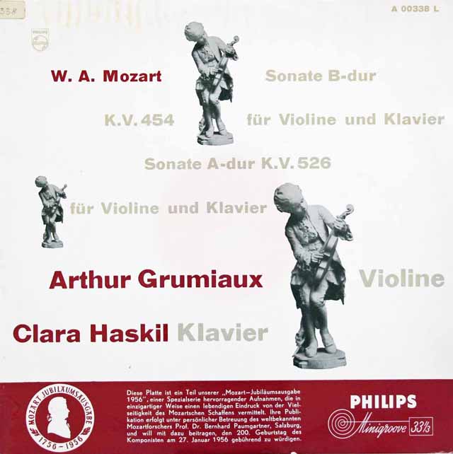 グリュミオー、ハスキルのモーツァルト/ヴァイオリンソナタ第40、42番　蘭PHILIPS　3043　LP レコード
