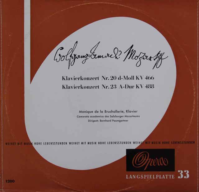 ブリュショルリ、パウムガルトナーのモーツァルト/ピアノ協奏曲第20、23番　独Opera　3424　LP レコード