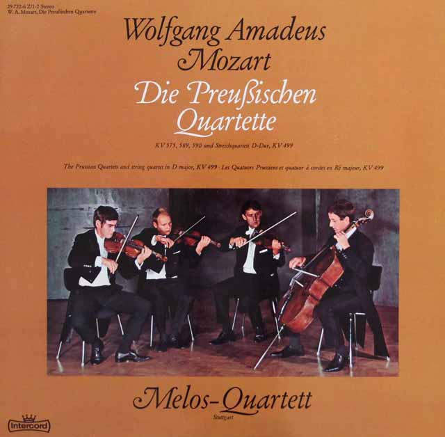 メロス四重奏団のモーツァルト/弦楽四重奏曲「プロシア王セット」、第20番　独Intercord　3736　LP レコード