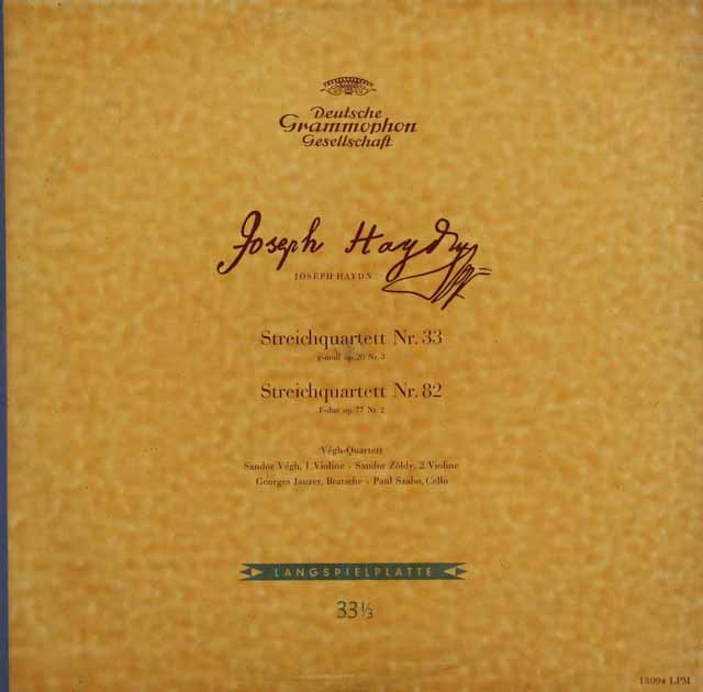 【独最初期盤】ヴェーグ四重奏団のハイドン/弦楽四重奏曲第33 & 82番　独DGG　3102　LP レコード
