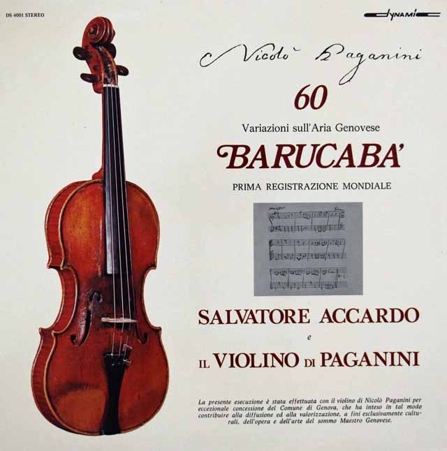 アッカルドのパガニーニ/ジェノヴァの歌「バルカバ」による60の変奏曲　伊dynamic　3104　LP レコード