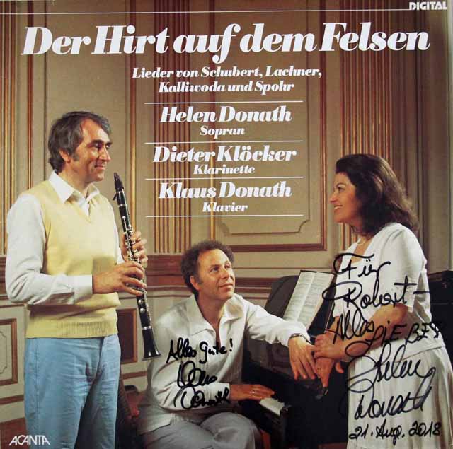 【直筆サイン入り】　ドーナト夫妻らのシューベルト/岩の上の羊飼いほか　独ACANTA　3104　LP レコード