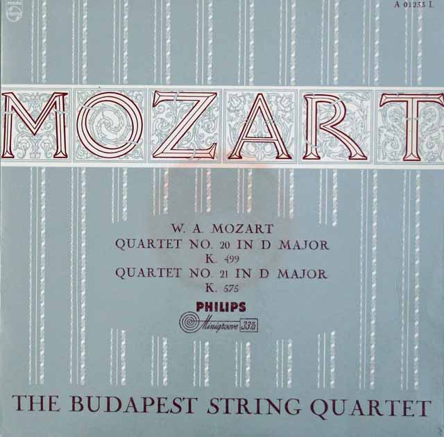 ブダペスト四重奏団のモーツァルト/弦楽四重奏曲第20、21番　独PHILIPS　3496　LP レコード