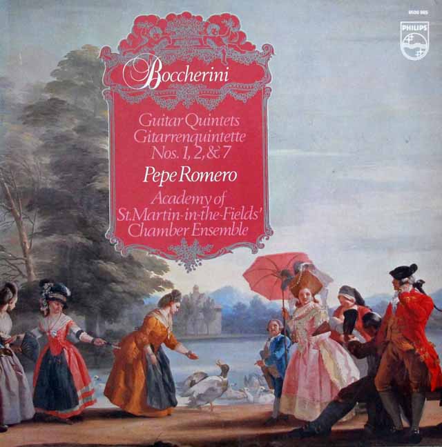 ペペ・ロメロ、アカデミー室内アンサンブルのボッケリーニ/ギター五重奏曲第1、2、7番　蘭PHILIPS　3435　LP レコード