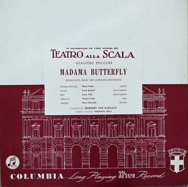 カラヤンのプッチーニ/「蝶々夫人」（抜粋）　英Columbia　3116　LP レコード