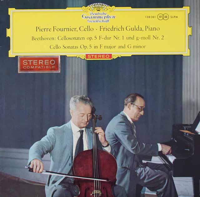 【赤ステレオ、オリジナル盤】　フルニエ、グルダのベートーヴェン/チェロソナタ第1、2番　独DGG　3118