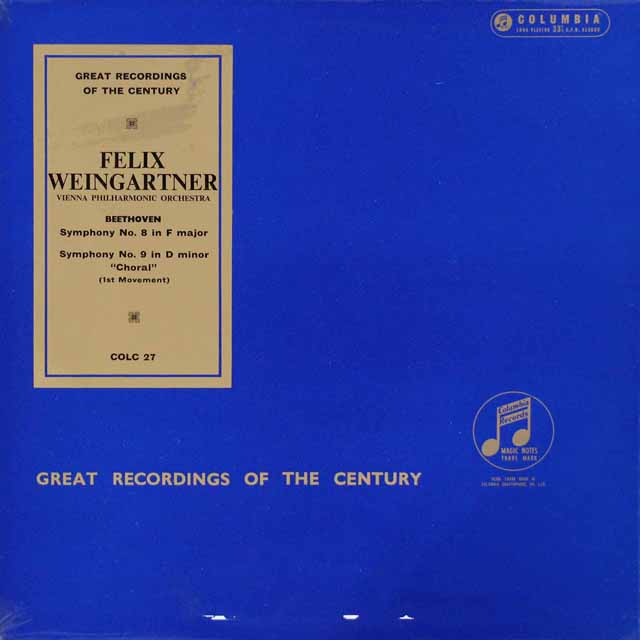 ワインガルトナーのベートーヴェン/交響曲第8&9番　英Columbia　3119　LP レコード