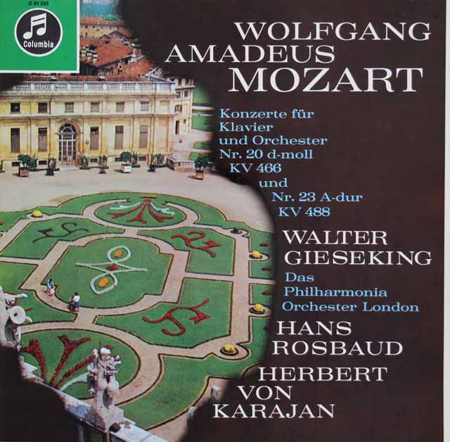 ギーゼキング&カラヤン他のモーツァルト/ピアノ協奏曲第20、23番　独Columbia　3120　LP レコード