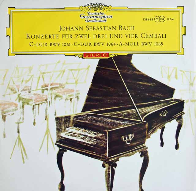 【赤ステレオ、独最初期盤】　マーロー、クック、ザイデンベルクらのバッハ/2台、3台、4台のチェンバロのための協奏曲　独DGG　3743　LP レコード