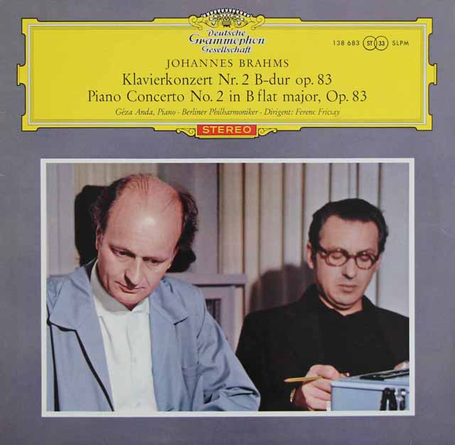 【赤ステレオ、独最初期盤】　アンダ、フリッチャイのブラームス/ピアノ協奏曲第2番　独DGG　3123　LP レコード