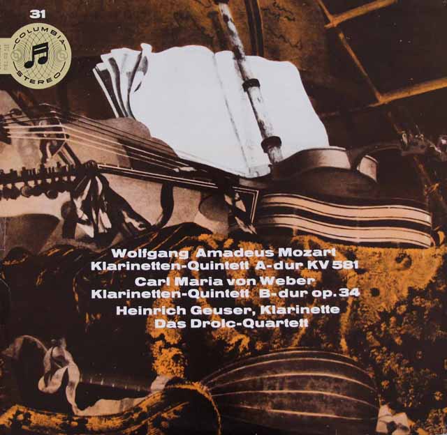 ゴイザー&ドロルツ四重奏団のモーツァルト&ウェーバー/クラリネット五重奏曲集　独Columbia  3124　LP レコード