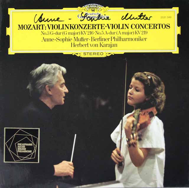 【直筆サイン入り】　ムター、カラヤンのモーツァルト/ヴァイオリン協奏曲第3、5番　独DGG　3439　LP レコード